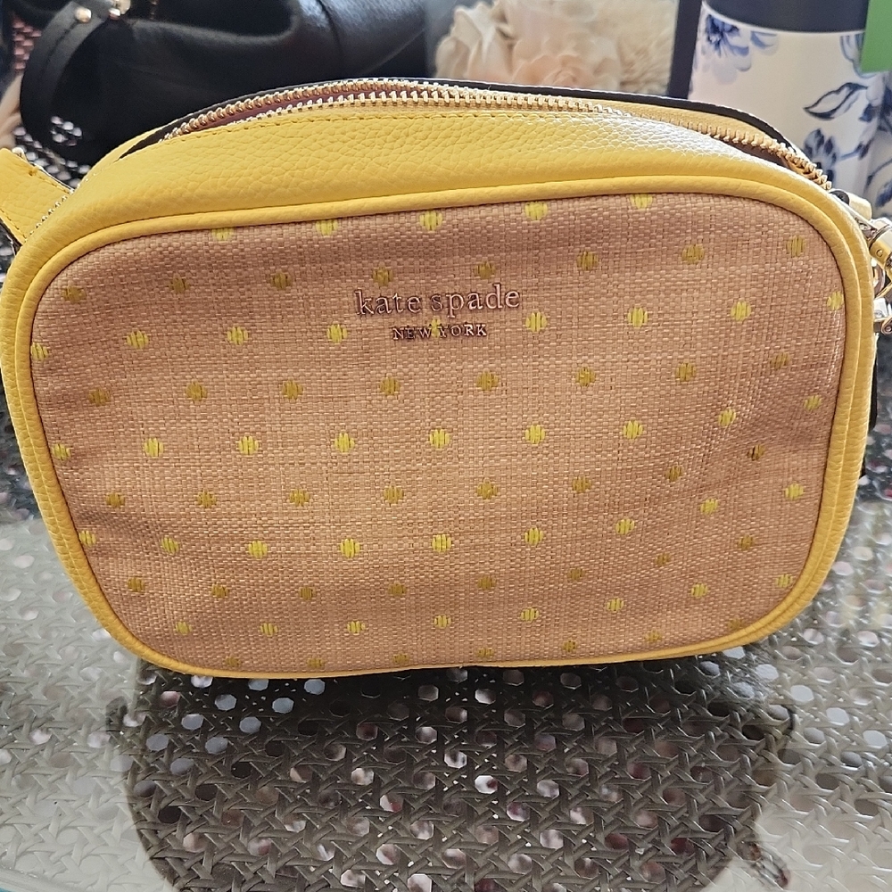 Kate Spade Yellow and Tan Polka Dot Crossbody Bag